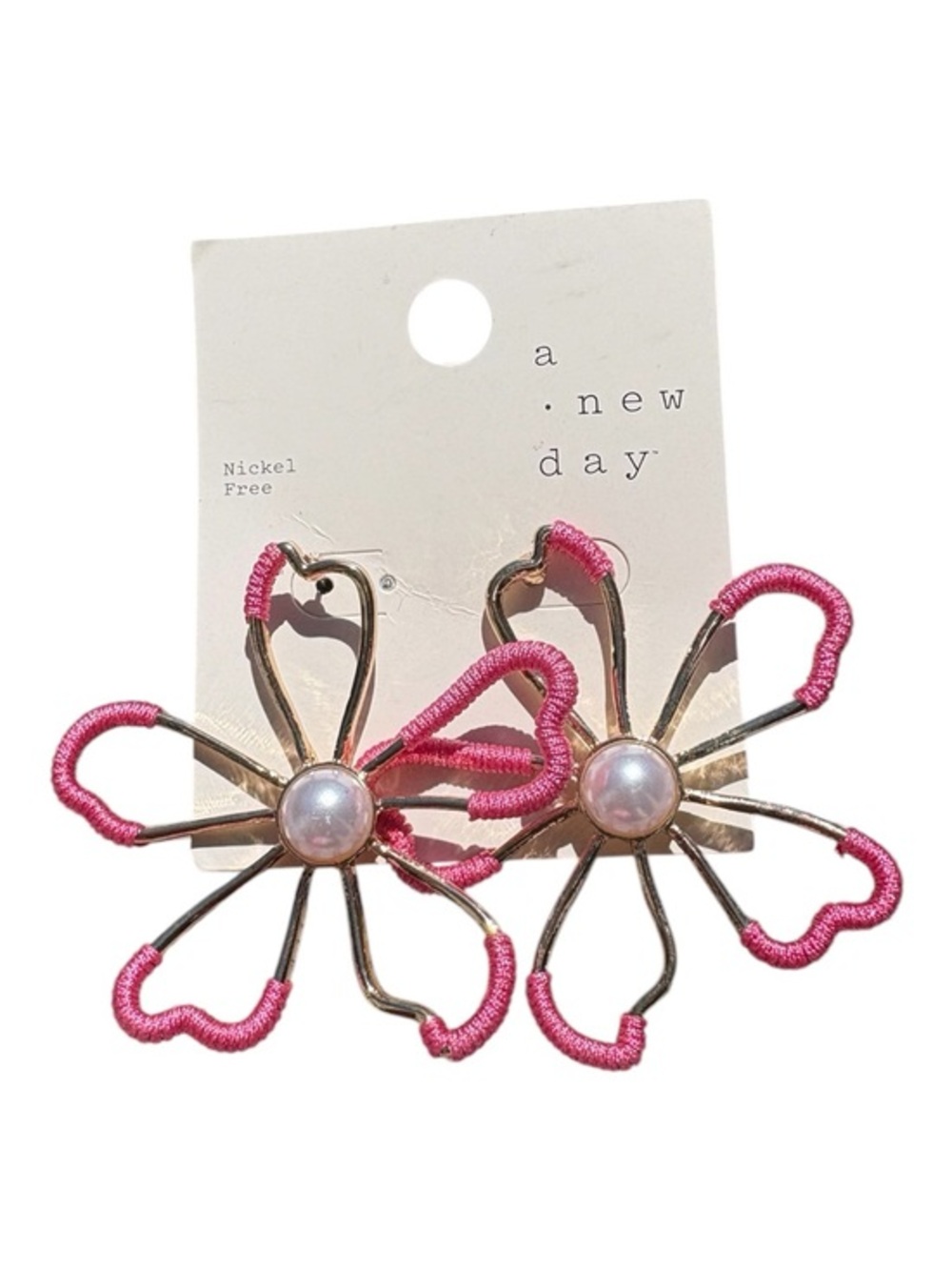 Target A New Day Pink Flower Pearl Center Earrings